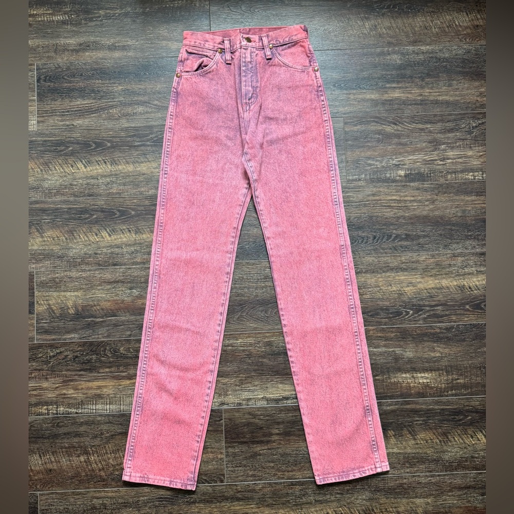 VINTAGE Wrangler Pink Jeans 3x36 Tall Straight Leg Western Cowboy USA Made 90s - Picture 2 of 6